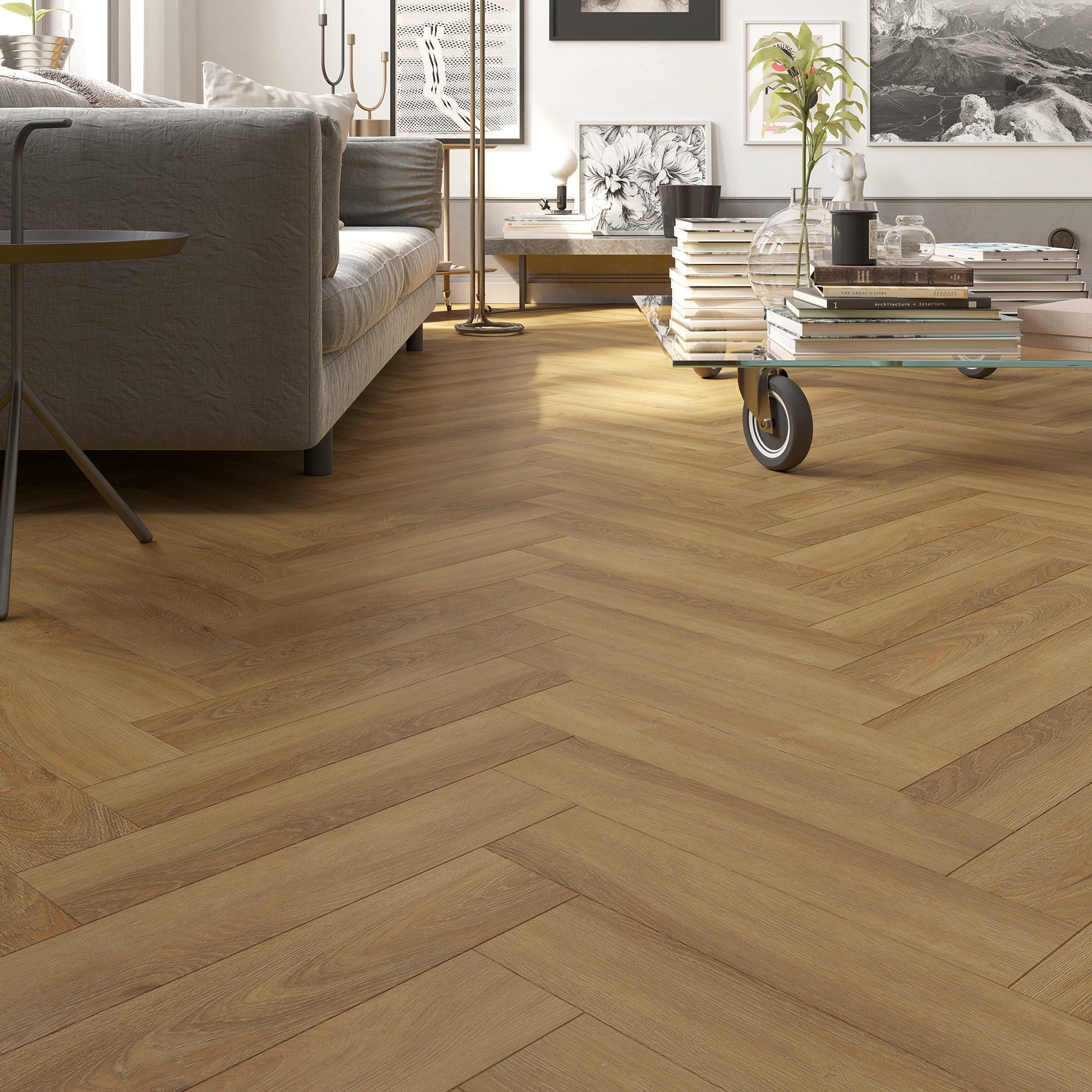 Golden Oak Herringbone